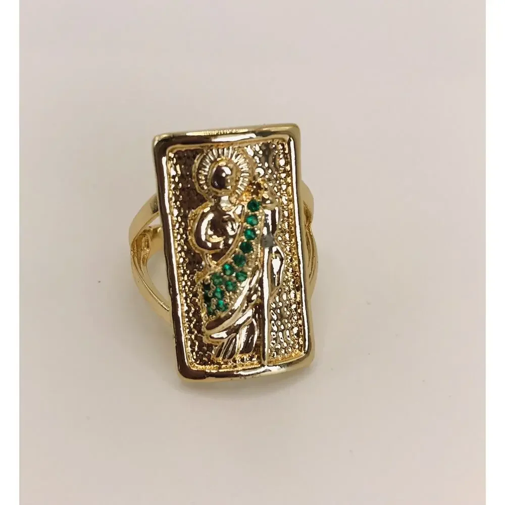 14k Gold Plated Saint Jude Ring Oro Laminado Sz 7 San Judas Juditas Tadeo Anillo
